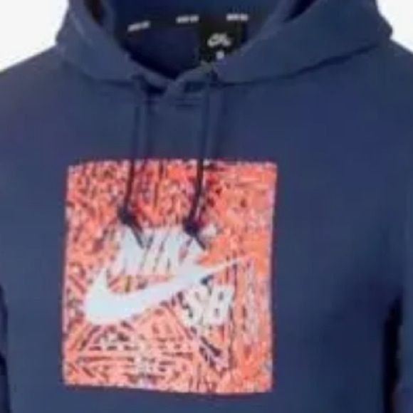 Nike SB Triangle GFX Hoodie Sz L Pullover Mens Navy Blue Red - Picture 2 of 9